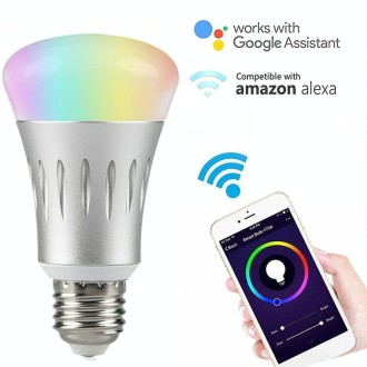 JH-G05 E27 7W WiFi Smart LED Light Bulb, 6000K+RGB 600LM Works with Alexa & Google Home, AC 175-255V(Silver)