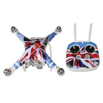 UK Flag Pattern 4D Imitation Carbon Fiber PVC Water Resistance Sticker Kit for DJI Phantom 3 Quadcopter & Remote Controller & Ba