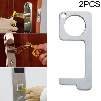 2 PCS Portable Quarantine Virus Open Door Press Elevator Key Ring(white+Silver)