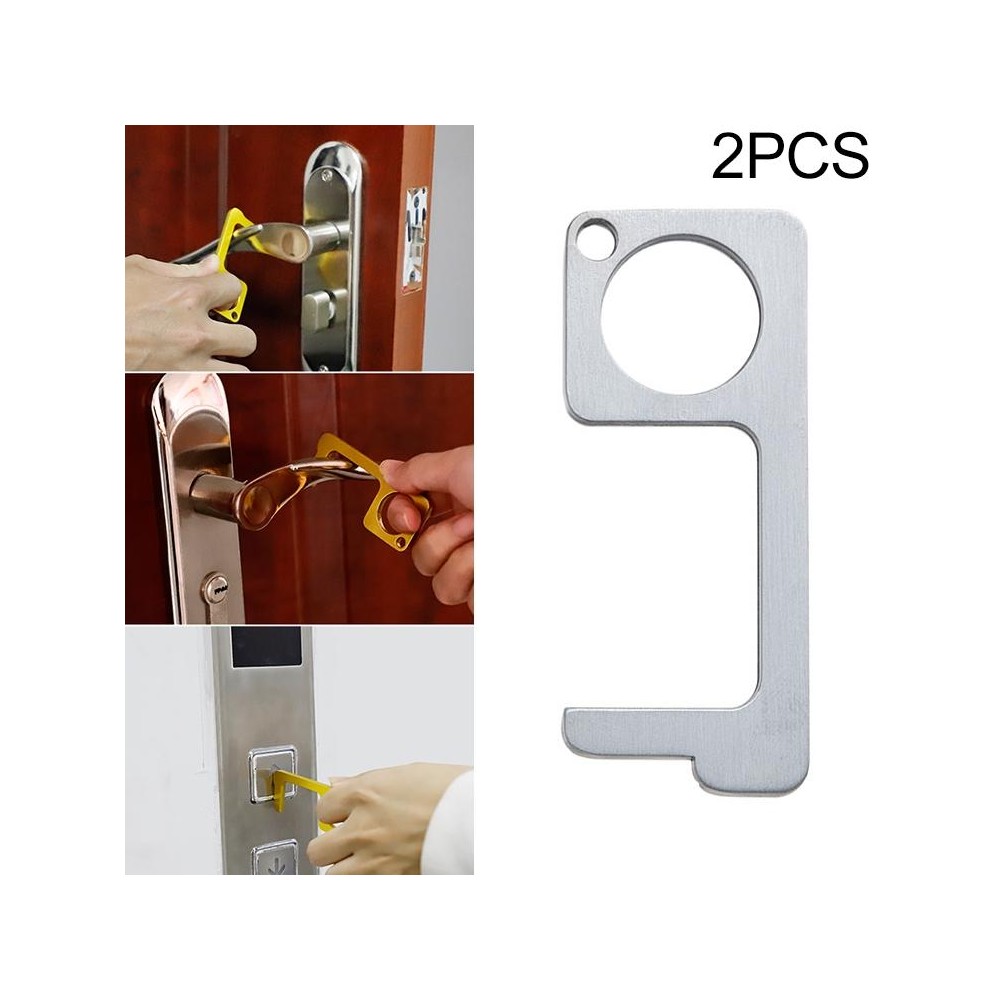 2 PCS Portable Quarantine Virus Open Door Press Elevator Key Ring(white+Silver)