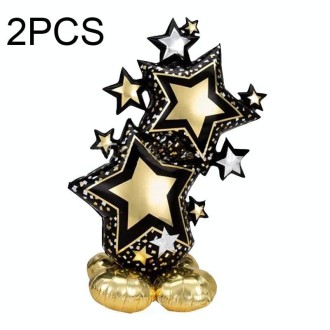 2 PCS Standing Happy Birthday Foil Valentine Day Balloons Decor(Black Golden Star)