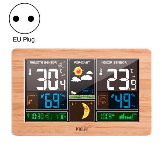 2 PCS FUJU Wood Grain Weather Station Digital Clock Alarm Thermometer Hygrometer(EU Plug Yellow)