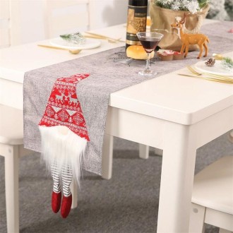 Christmas Tablecloth Santa Claus Table Runner Hotel Banquet Table Flag for Festival Decoration(Gray)