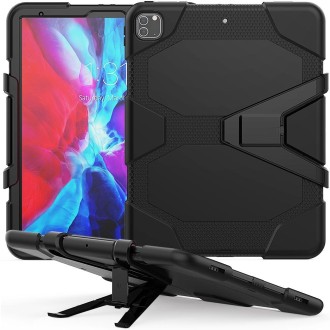 For iPad Pro 12.9 inch (2020) Shockproof Colorful Silicon + PC Protective Tablet Case with Holder & Shoulder Strap & Hand Strap 