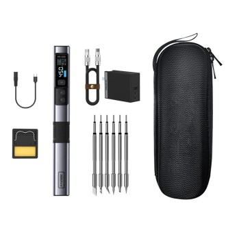 FNIRSI Portable Constant Temperature Soldering Iron Set, Model: HS-02A Upgrade 6 Head+C2C Line+90W US Plug