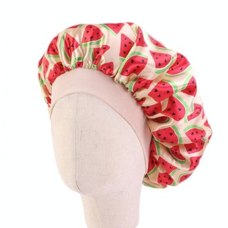 K-14 Children Printed Satin Nightcap Adjustable Stretch Hair Care Hat Shower Cap, Size: One Size(Beige Watermelon)