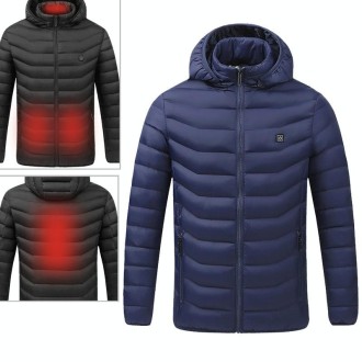 USB Heated Smart Constant Temperature Hooded Warm Coat for Men and Women (Color:Blue Size:XXXXL)