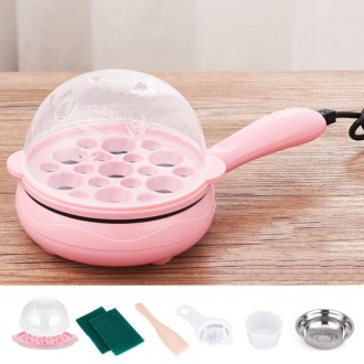 350W Electric Egg Omelette Cooker Frying Pan Steamer Cooker,EU Plug,Style: Single Layer Set Pink