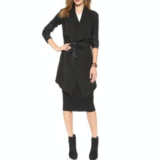 Splicing Sleeves Bandwidth Loose Collar Woolen Coat (Color:Black Size:XL)