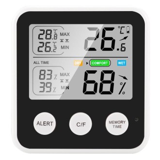 TS-9909-B Multifunction Large Screen Household Thermometer Hygrometer(Black)