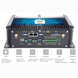 HYSTOU P12-I5-8250U Fanless Mini PC Intel Core i5-8250U Processor Quad Core up to 1.6GHz, RAM: 16G, ROM: 256G, Support Win 7 / 8