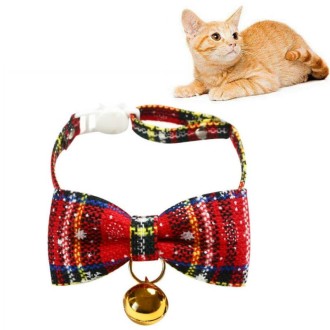 Snowflake Christmas Red Plaid Adjustable Pet Bow Tie Collar Bow Knot Cat Dog Collar, Size:S 17-30cm, Style:Big Bowknot With Bell