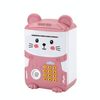 Cartoon Mouse Fingerprint Password Money Box Simulation ATM Piggy Bank (Pink)