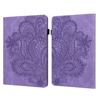 For Amazon Kindle Parperwhite 6 2022 Peacock Embossed Pattern Leather Tablet Case(Purple)