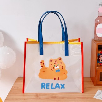 Summer Girl Jelly Bag Cartoon Transparent Shoulder Bag Waterproof Beach Bag(2 Relax Tiger)