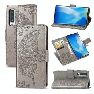 For Arrows NX9 F-52A Butterfly Love Flower Embossed Horizontal Flip Leather Case with Bracket / Card Slot / Wallet / Lanyard(Gra