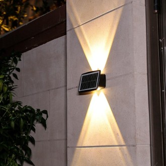 4LED Solar Wall Lamp Outdoor Waterproof Up And Down Double-headed Spotlights(Warm Light)