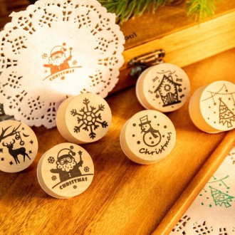 6PCS/Set Christmas Snowflake Deer Wooden DIY Stamp Set