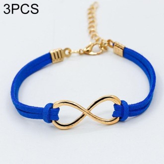 3 PCS Women Fashion Symbol Word 8 Twine Bracelets( blue)