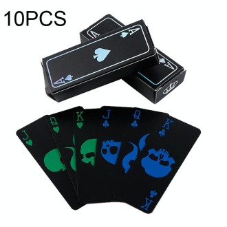 10 PCS Fluorescent PVC Skull Playing Cards Waterproof  Playing Cards,Size: 3.2 x 8.7cm  Blue+Green 