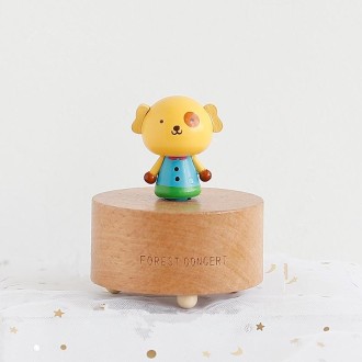 Wooden Music Box Music Boxmini Cute Pet Decoration Children Holiday Gifts(Blue Clothes Puppy)