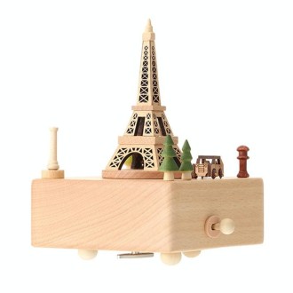 Home Creative Gift Wooden Music Box Iron Tower Music Box Decoration, Style:Iron Tower