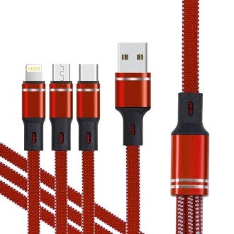 XJ-76 40W 5A 3 in 1 USB to 8 Pin + Type-C + Micro USB Super Flash Charging Cable, Length: 1.18m(Red)