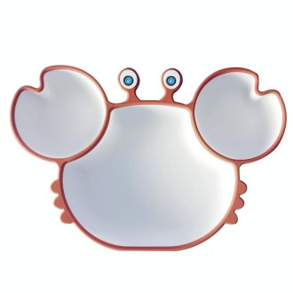 Children One-Piece Full Silicone Table Cartoon Crab Separation Plate(Brown)