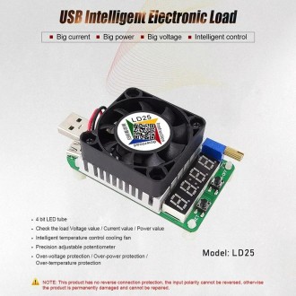 LD25 Adjustable Current Voltage Electronic USB Load Resistor Discharge Battery Test