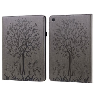 For Samsung Galaxy Tab S5e Tree & Deer Pattern Embossed Leather Tablet Case(Grey)