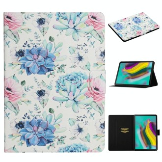 For Samsung Galaxy Tab S6  Flower Pattern Horizontal Flip Leather Case with Card Slots & Holder(Blue Flower On White)