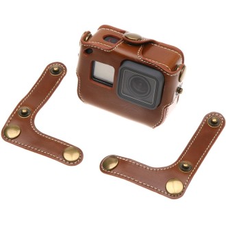 For GoPro HERO7 Black /6 /5  PU Leather Housing Case with Neck Strap & Buttons(Coffee)