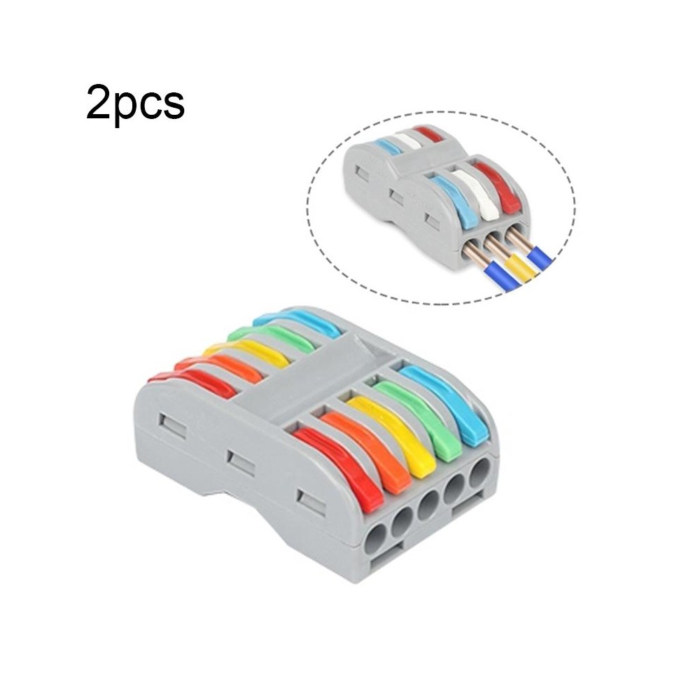 2pcs SPL-5 5 In 5 Out Colorful Quick Line Terminal Multi-Function Dismantling Wire Connection Terminal