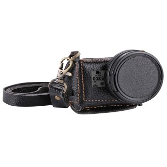 PULUZ for GoPro HERO7 Black /6 /5 Litchi Texture Genuine Leather Housing Case with Set Key Hole & Neck Strap & 52mm UV Lens(Blac