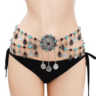 Ethnic Style Dance Performance Waist Chain Tassel Belt, Color: B