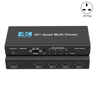 OZJQF 4X1 Quad Multi-Viewer Four Channel Video Splitter 4K HDMI Switcher, Plug:UK Plug