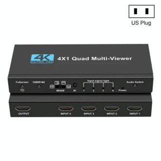 OZJQF 4X1 Quad Multi-Viewer Four Channel Video Splitter 4K HDMI Switcher, Plug:US Plug