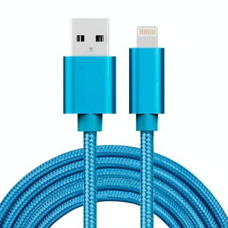 3A Woven Style Metal Head 8 Pin to USB Charge Data Cable, Cable Length: 2m(Blue)