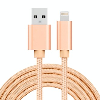 3A Woven Style Metal Head 8 Pin to USB Charge Data Cable, Cable Length: 2m(Gold)