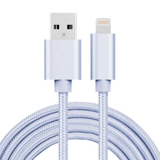 3A Woven Style Metal Head 8 Pin to USB Charge Data Cable, Cable Length: 2m(Silver)