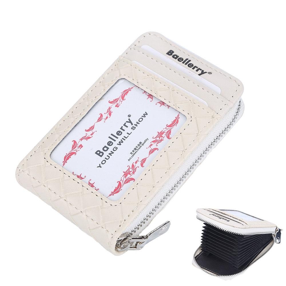 Baellerry Large Capacity Woven Organ Card Holder Thin Zipper Coin Purse(Beige)