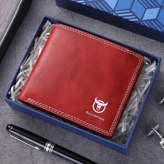 BULL CAPTAIN 032 Vintage Leather Wallets Coins Card Holder Wallet(Flame Red)