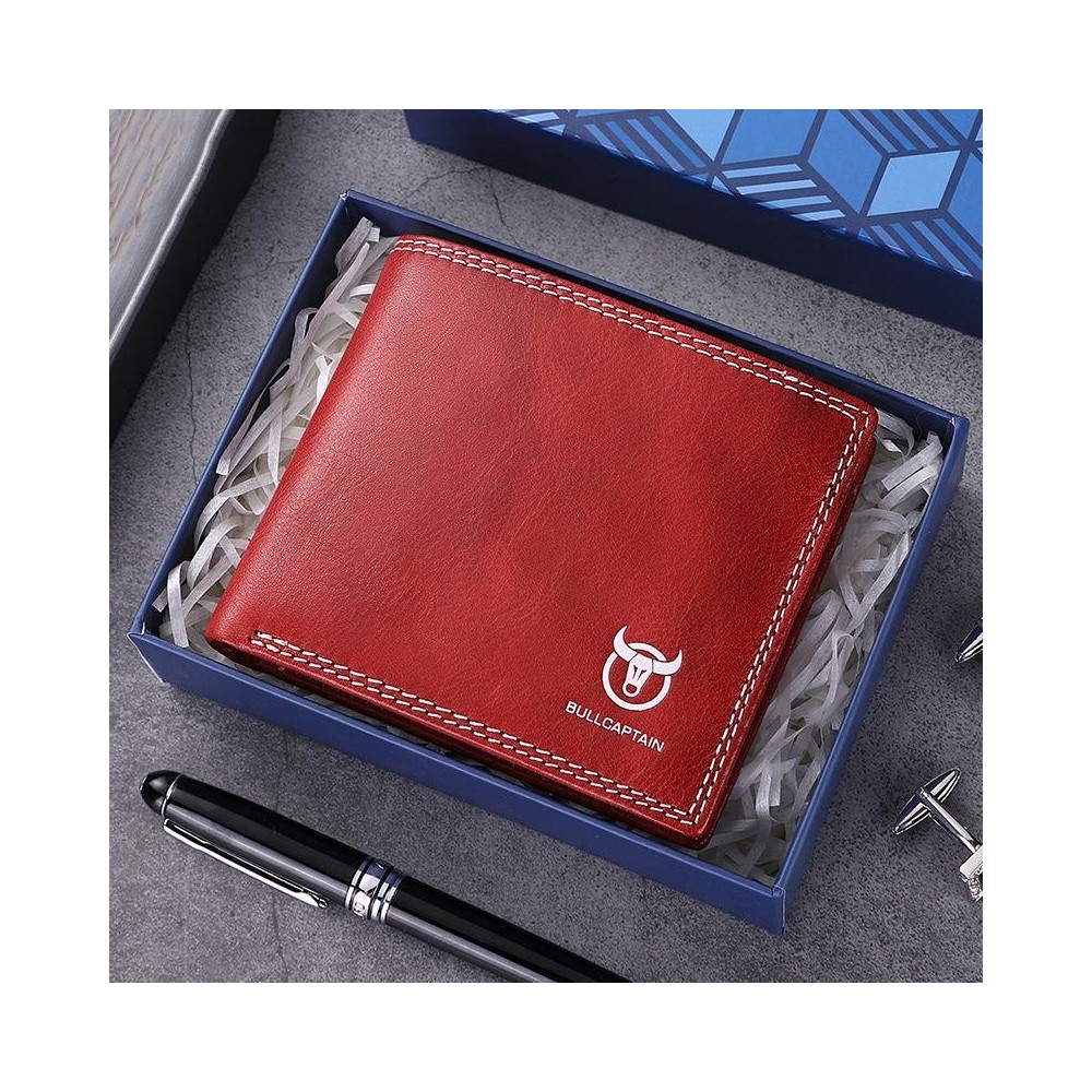 BULL CAPTAIN 032 Vintage Leather Wallets Coins Card Holder Wallet(Flame Red)