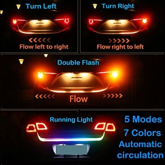 1.2m Car Auto Waterproof Universal Rear Colorful Flowing Light Tail Box Lights Red Light Brake Light Yellow Light Turn Signal Li