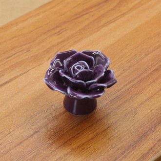 4 PCS 41mm Rose Shape Modern Literary Color Glazed Ceramic Cabinet Drawer Handle(Purple)