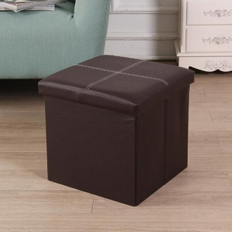 Leather Storage Box Creative Crossline Folding Sofa Bench(Black Brown)