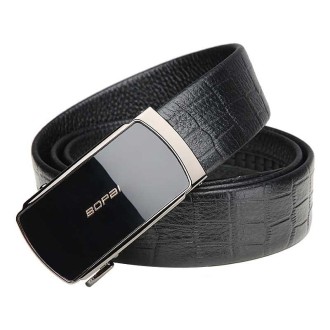 Bopai 13-121211 Crocodile Grain Automatic Buckle Soft and Durable Cowhide Belt(Black)