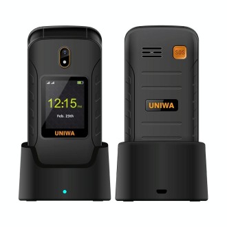 UNIWA V909T Flip Phone, 2.8 inch + 1.77 inch, UNISOC Tiger T107, Support Bluetooth, FM, Network: 4G, SOS, with Charge Dock Base(