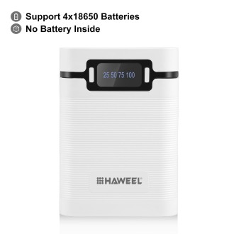 HAWEEL DIY 4x 18650 Battery (Not Included) 10000mAh Dual-way QC Charger Power Bank Shell Box with 2x USB Output & Display, Suppo