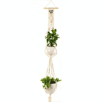 Double-deck L Type Macrame Hanging Flower Pots Decoration Indoor Outdoor Braided Rope Hanging Planter Plant Holder